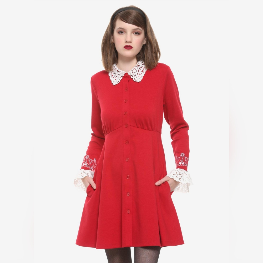 Chilling Adventures Of Sabrina Lace Collar Button Front Dress
